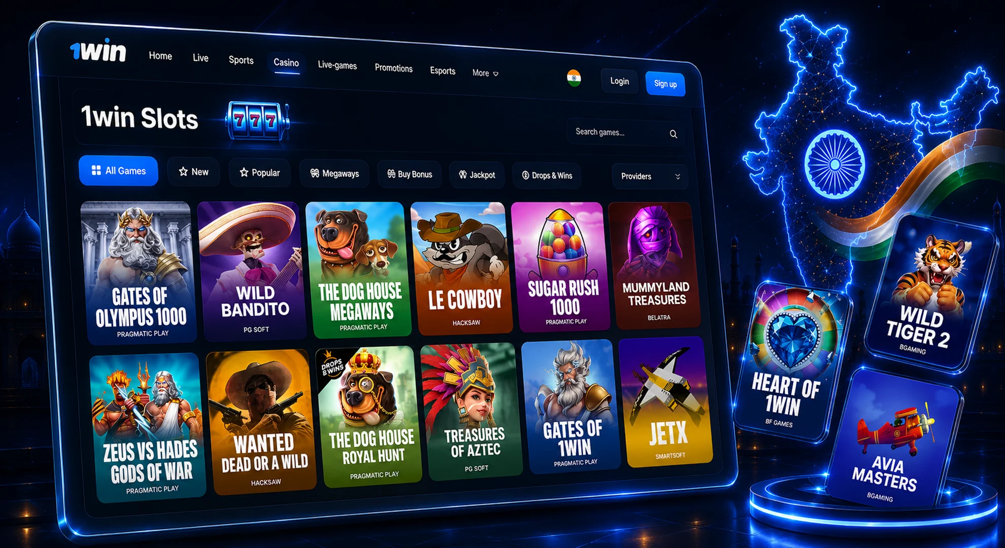 1win slots online India 10500 slot machines.