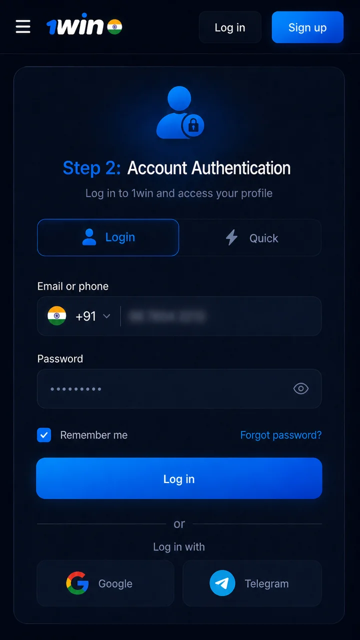 Log in to 1win.
