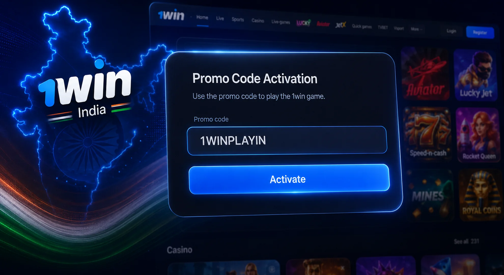Use the promo code to play the 1win game.